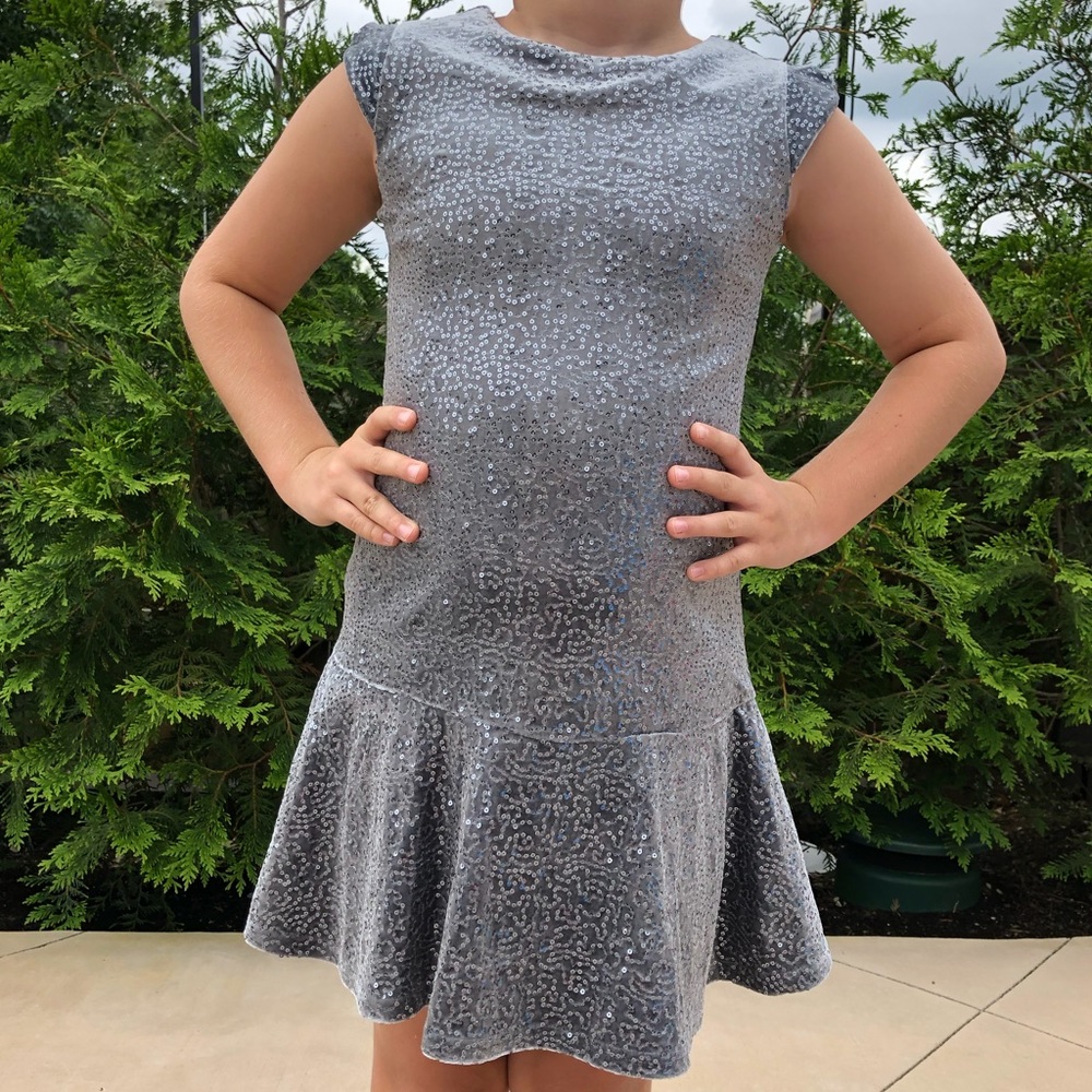 Silver Velvet Sequin Party Dress
